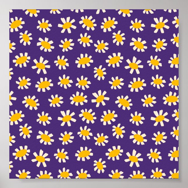 Poster Arte abstrato branca e amarela das flores (Frente)