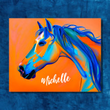 Arte Abstrato de Cavalo Personalizada Azul e Laran