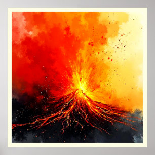 Poster Arte Abstrato de Erupção Vulcânica