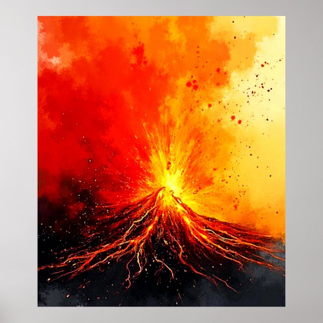 Poster Arte Abstrato de Erupção Vulcânica (Frente)