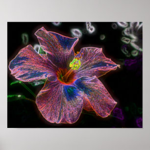 Poster Arte Abstrato de Flor Elétrica Hibiscus