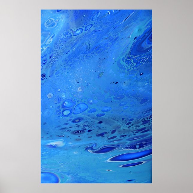 Poster Arte Abstrato de Fluido Líquido de Água Azul Moder (Frente)