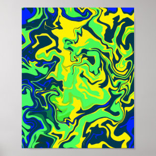 Poster Arte Abstrato de Fluidos Amarelo, Verde e Azul