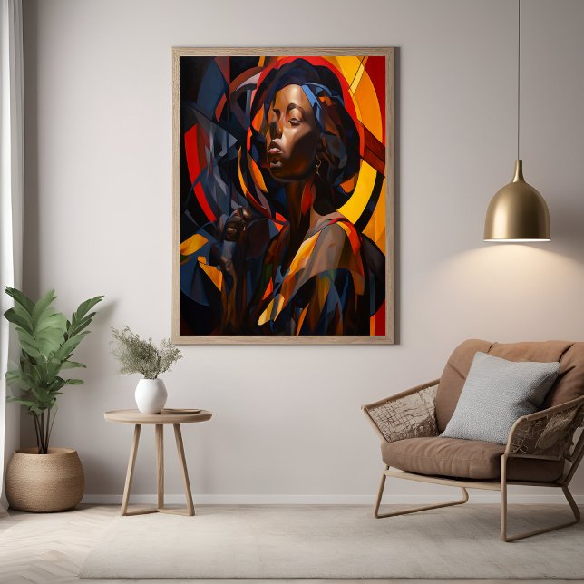 Poster Arte Abstrato de Retrato Afrocêntrica Vibrante (Criador carregado)