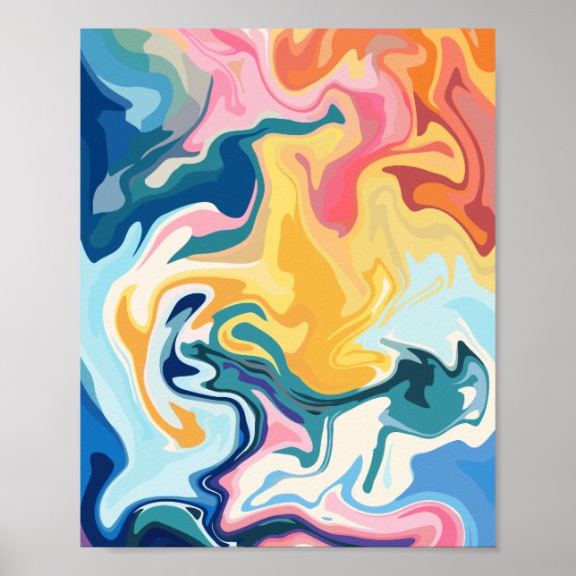 Poster Arte abstrato Fluida com Cores Vibrantes (Frente)