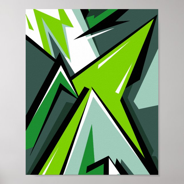 Poster Arte Abstrato Geométrica Verde Dinâmica (Frente)