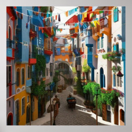 Poster Arte Abstrato pequena cidade turística bonita