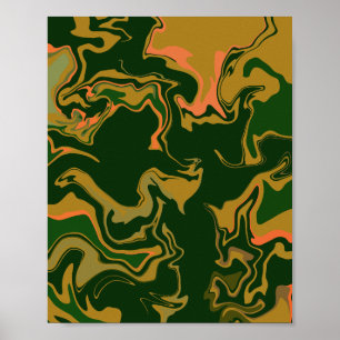 Poster Arte Abstrato terrestre em verde e Ouro castanho