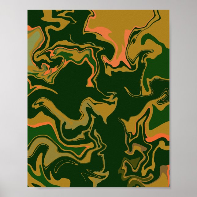 Poster Arte Abstrato terrestre em verde e Ouro castanho (Frente)