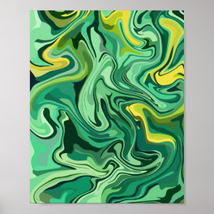 Poster Arte abstrato Verde Fluida com Acentos Amarelos