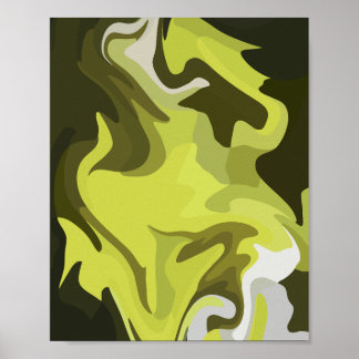 Poster Arte abstrato Verde Fluida com Acentos Escuros