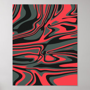 Poster Arte abstrato Vermelha, Preta e Verde Escuro
