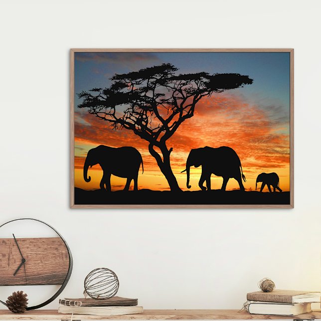 Poster Arte Afafricana De Elefante Sunset (Criador carregado)