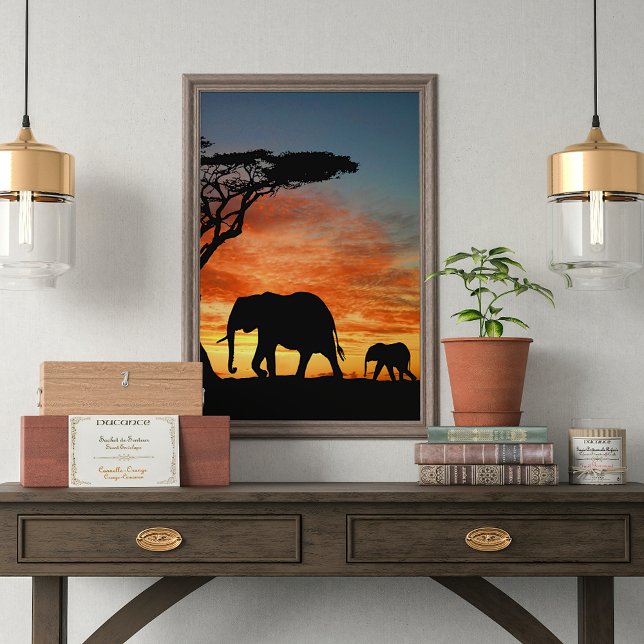 Pôster Arte Afafricana De Elefante Sunset (Criador carregado)