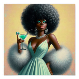 Pôster Arte Afro Glam de Mulher Preta Retrospetiva para P