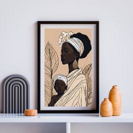 Poster Arte Afrocentrada Mãe e Filho Regais