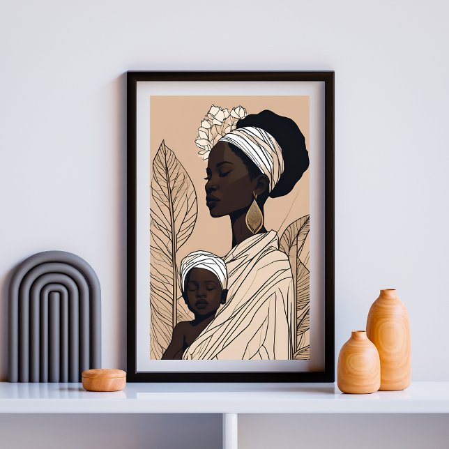 Poster Arte Afrocentrada Mãe e Filho Regais (Criador carregado)