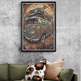 Poster Arte AI Psicodélica Hippie Van Retro