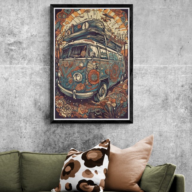 Poster Arte AI Psicodélica Hippie Van Retro (Criador carregado)