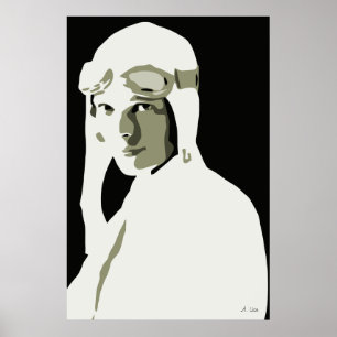 Pôster Arte Amelia Earhart do vetor do Grayscale 24" x