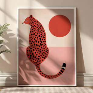 Poster Arte Animal Ilustração Leopardo Moderno Rosa & Ver
