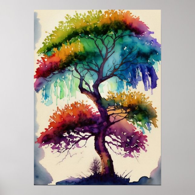 Poster Arte Aquarela de Árvore Acacia (Frente)
