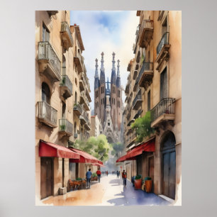 Poster Arte aquarela de Barcelona