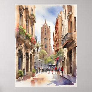 Poster Arte aquarela de Barcelona