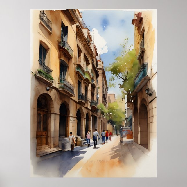 Poster Arte aquarela de Barcelona (Frente)