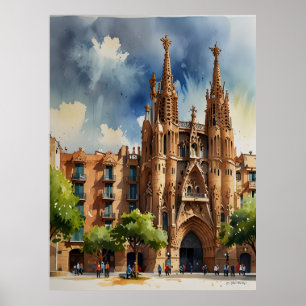 Poster Arte aquarela de Barcelona