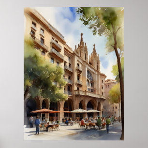 Poster Arte aquarela de Barcelona