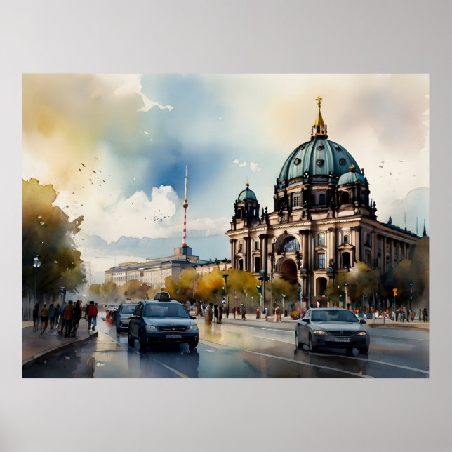 Poster Arte aquarela de Berlim (Frente)