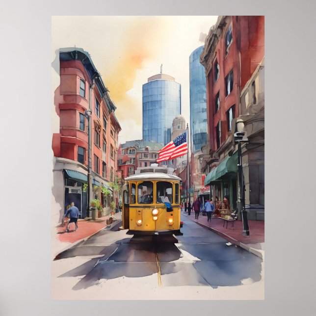 Poster Arte aquarela de Boston (Frente)