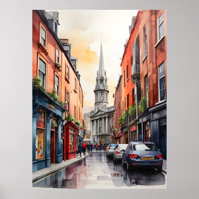 Poster Arte aquarela de Dublin (Frente)