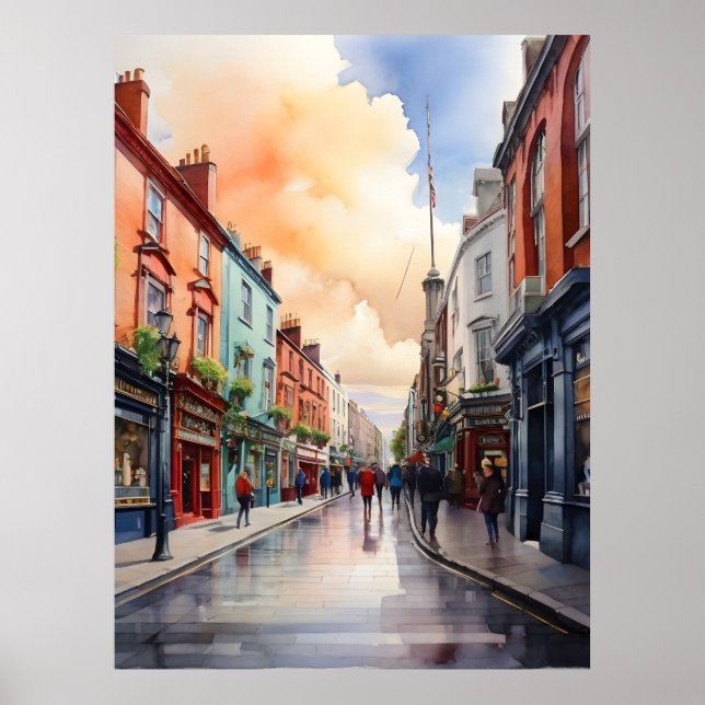 Poster Arte aquarela de Dublin (Frente)