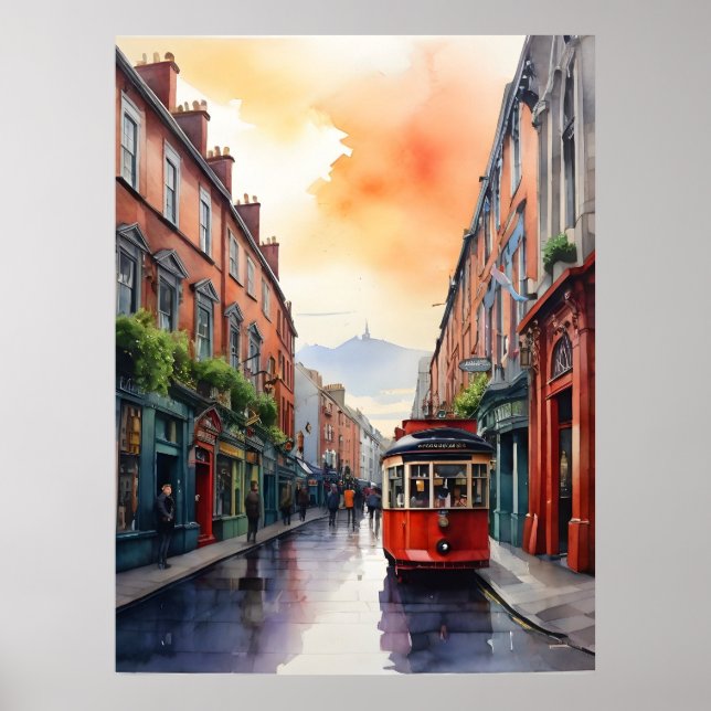 Poster Arte aquarela de Dublin (Frente)