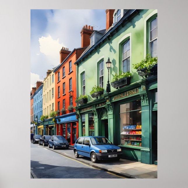 Poster Arte aquarela de Dublin (Frente)