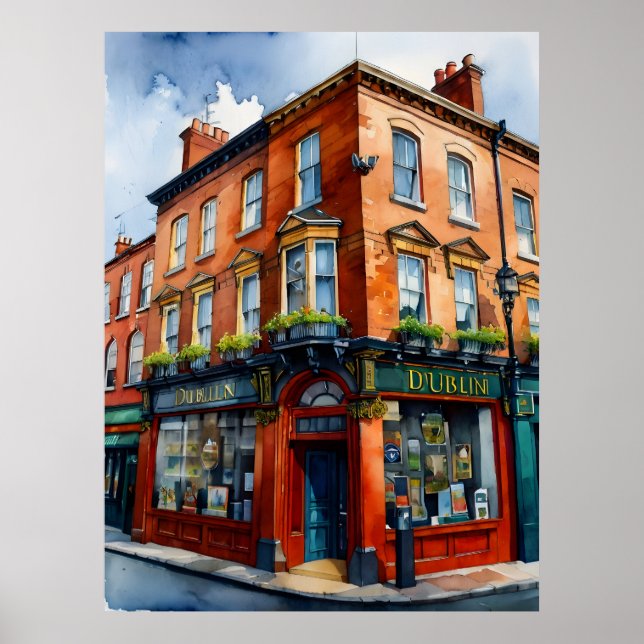 Poster Arte aquarela de Dublin (Frente)