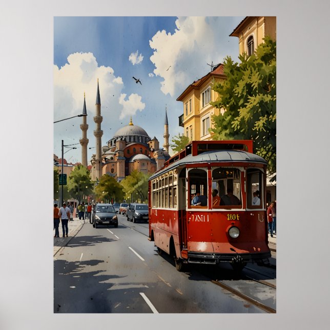 Poster Arte aquarela de Istambul (Frente)