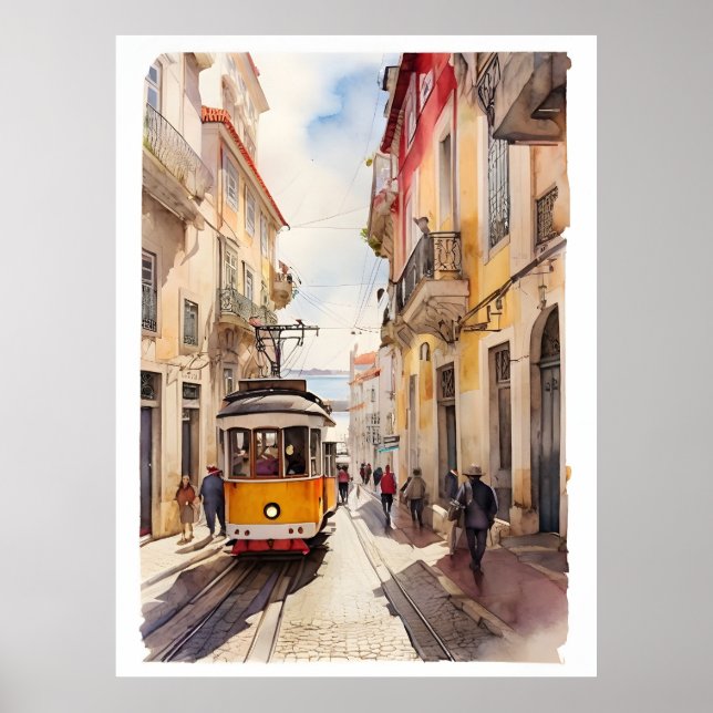 Poster Arte aquarela de Lisboa (Frente)