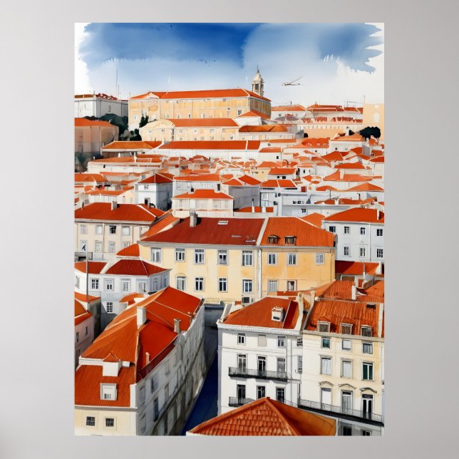 Poster Arte aquarela de Lisboa (Frente)