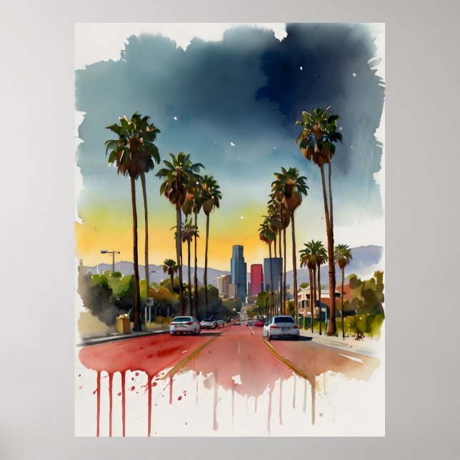Poster Arte aquarela de Los Angeles (Frente)