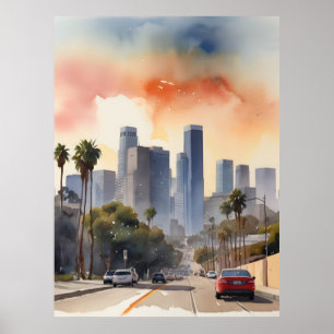 Poster Arte aquarela de Los Angeles