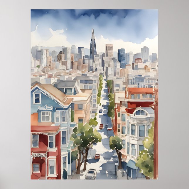 Poster Arte aquarela de São Francisco (Frente)