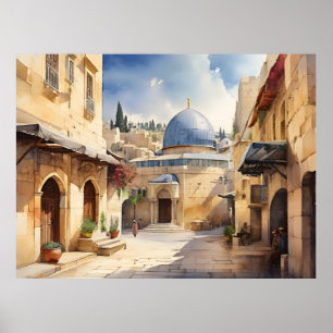 Poster Arte aquosa de Jerusalém Israel
