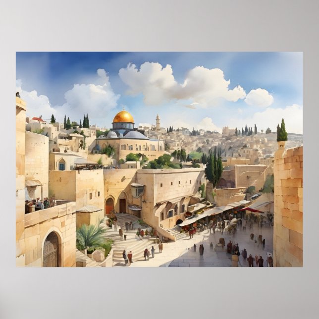 Poster Arte aquosa de Jerusalém Israel (Frente)