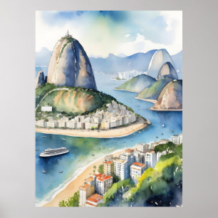 Poster Arte aquosa do Rio de Janeiro