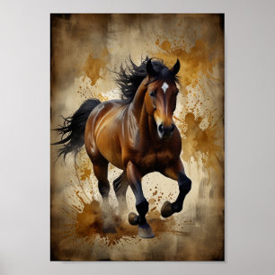 Poster arte aquosa, ilustração de um cavalo correndo