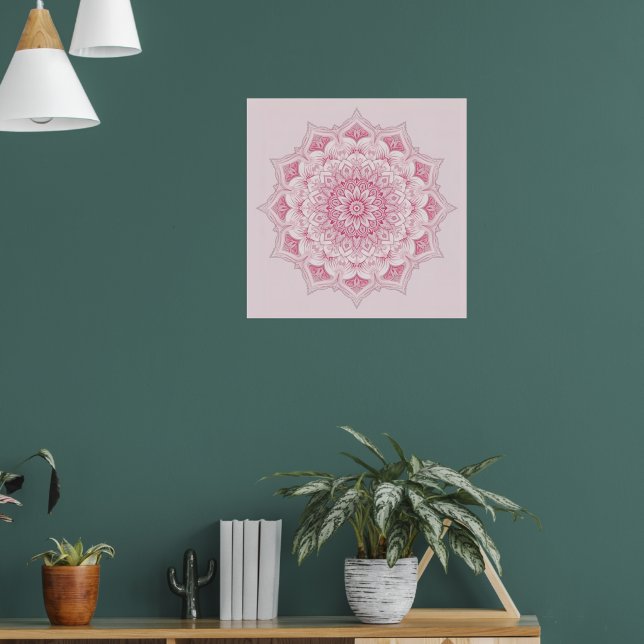 Poster Arte Árabe Mandala - Cor - de-rosa - Floral Simétr (Sala de Estar 1)