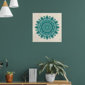 Poster Arte Árabe Mandala - Teal & Turquoise Geométrica